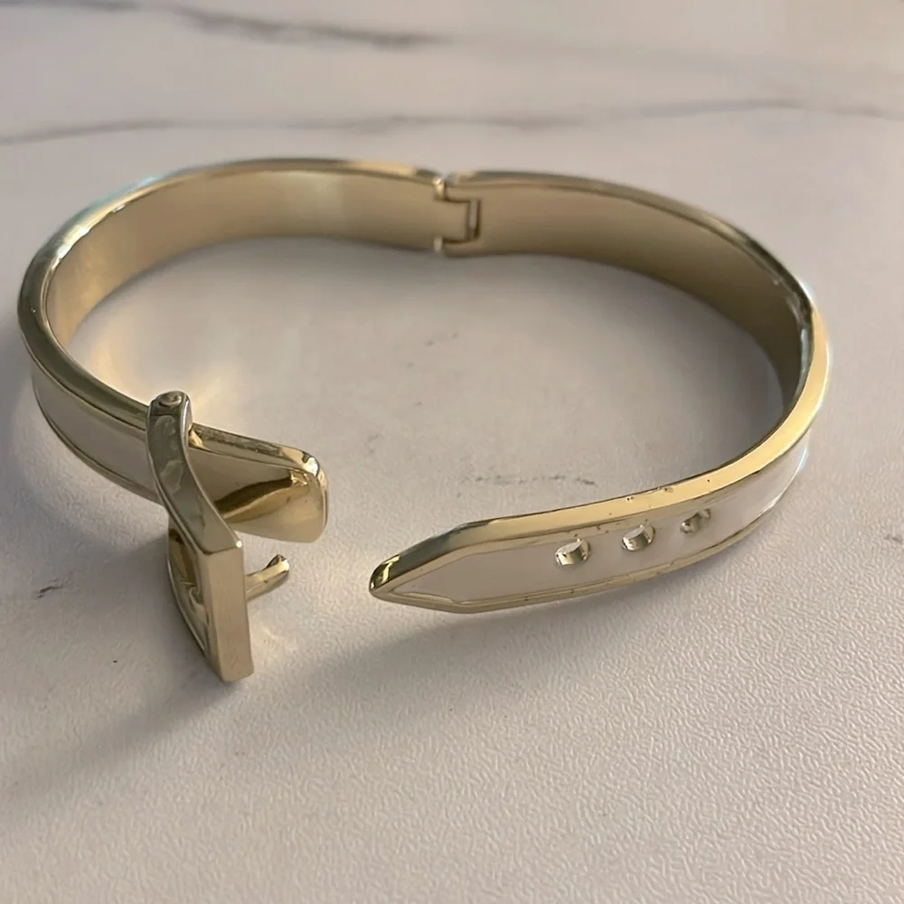 My Daily Styles Fashion Alloy Yellow Gold-Tone White Belt Buckle Bangle Bracelet